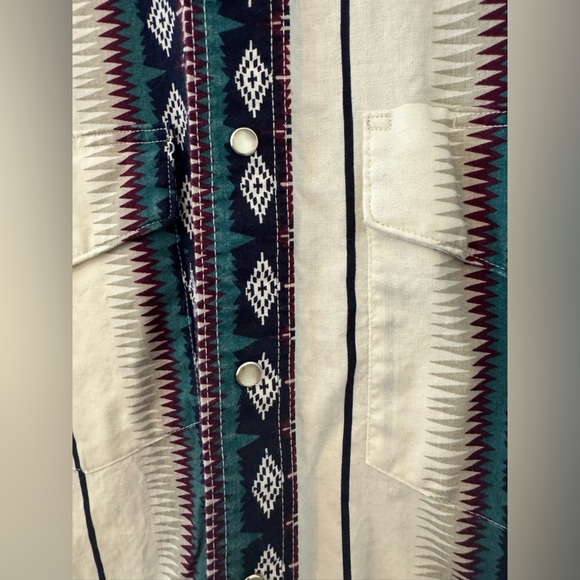 Wrangler Vintage Aztec Pearl Snap Button Up Western Short Sleeve Shirt Med *READ - Picture 4 of 9